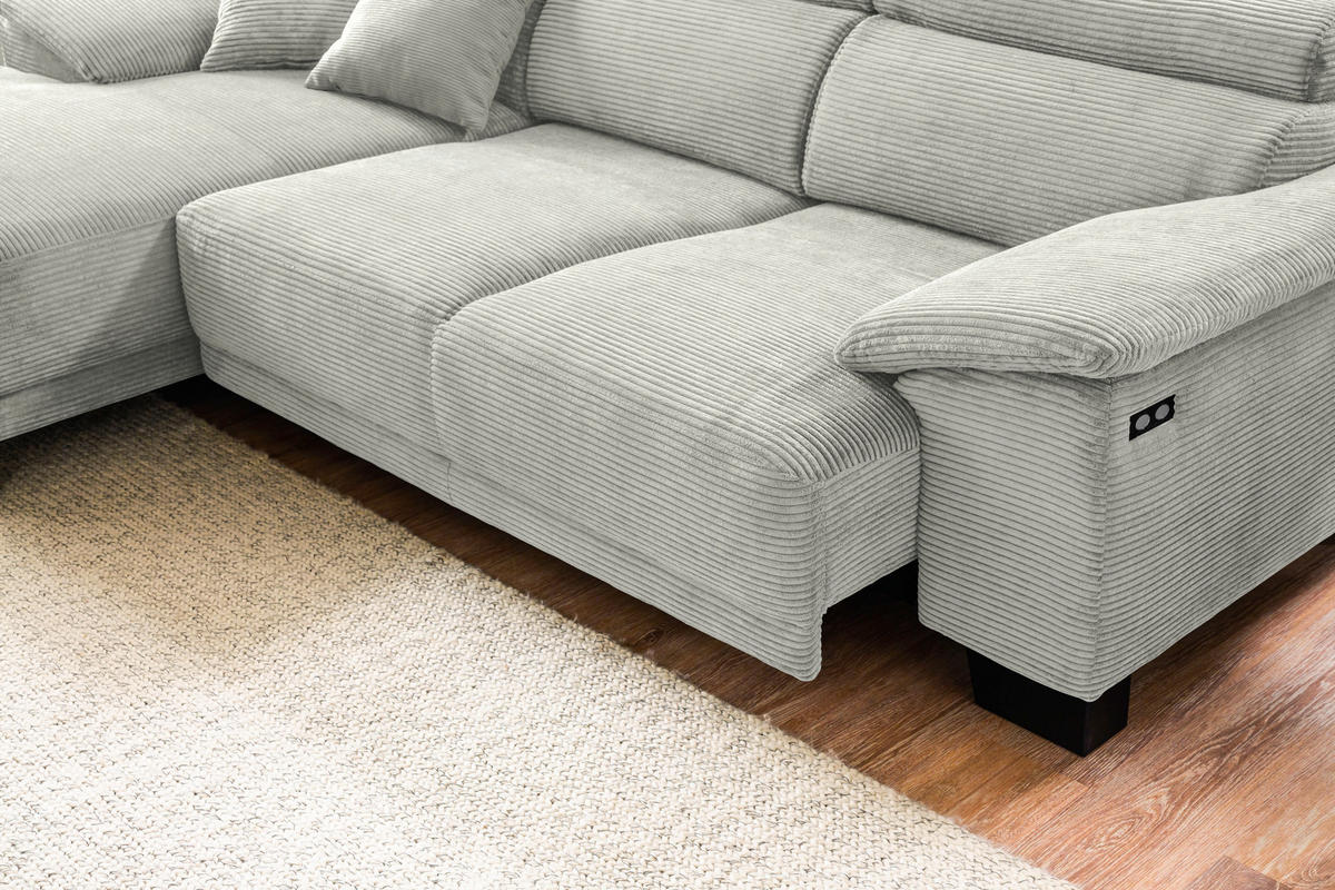 ECKSOFA in Cord Graubraun  174/270 cm  - Graubraun/Schwarz, Design, Holz/Textil (174/270cm) - Pure Home Lifestyle