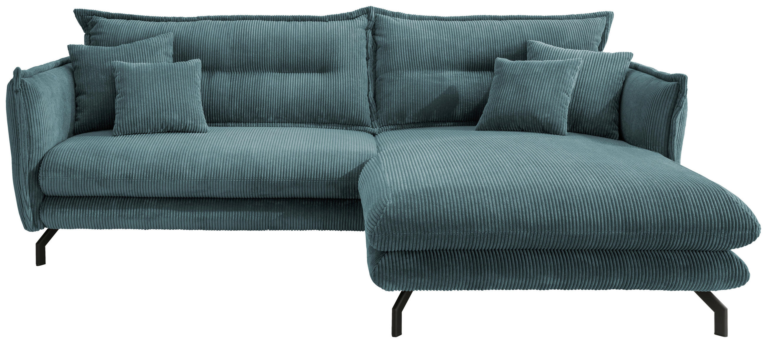 ECKSOFA in Cord Petrol  255/180 cm  - Petrol/Schwarz, MODERN, Textil/Metall (255/180cm) - Livetastic