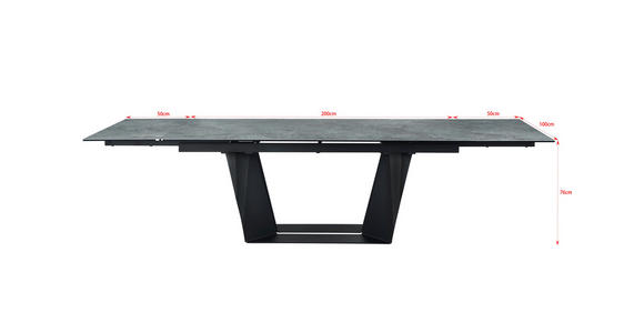 ESSTISCH in Metall, Glas, Keramik 200-300/100/76 cm  - Schwarz/Grau, Design, Glas/Keramik (200-300/100/76cm) - Emilio Belluti