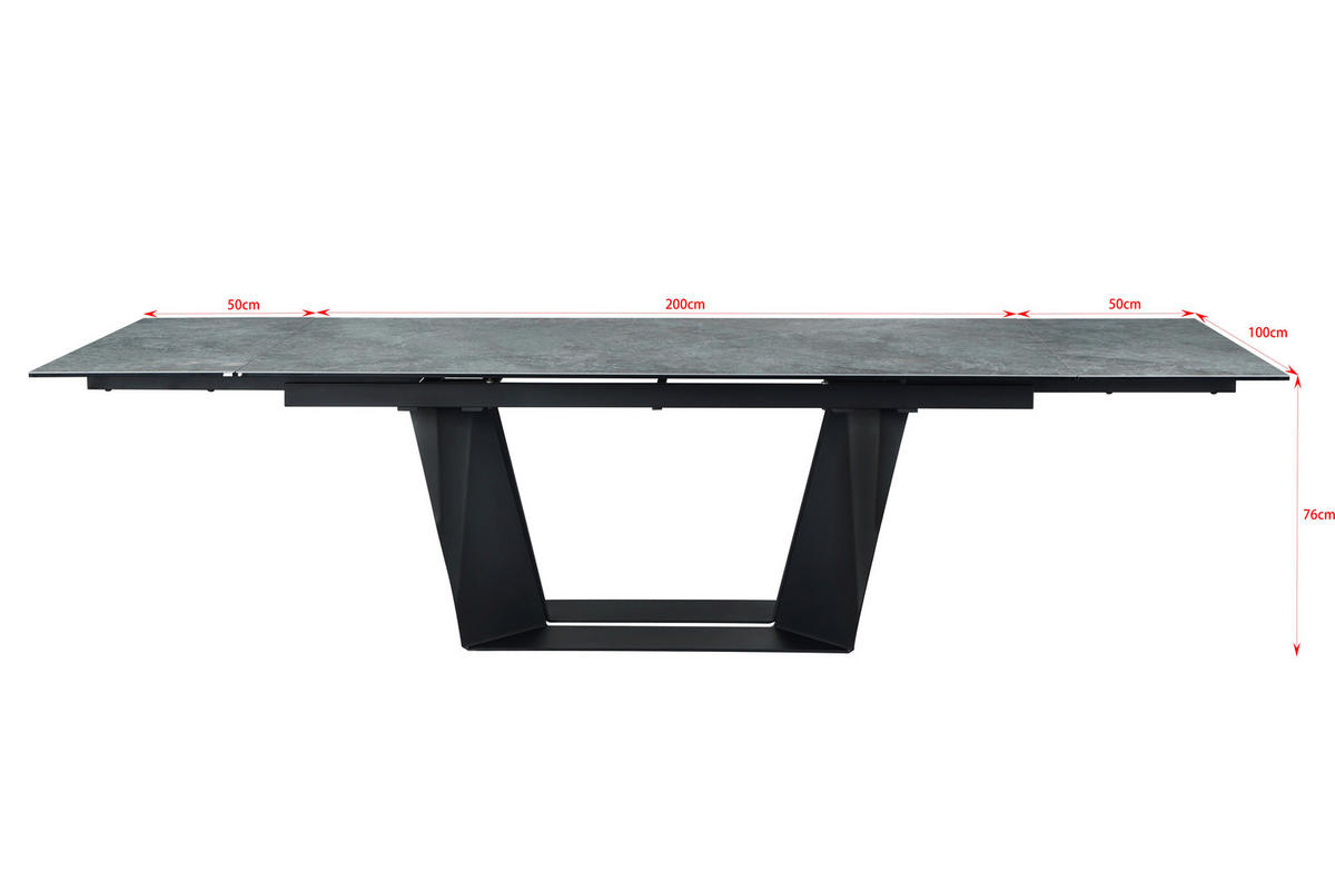 ESSTISCH in Metall, Glas, Keramik 200-300/100/76 cm  - Schwarz/Grau, Design, Glas/Keramik (200-300/100/76cm) - Emilio Belluti