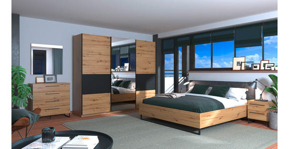 SCHWEBETÜRENSCHRANK 3-türig Schwarz, Eichefarben  - Eichefarben/Schwarz, Basics, Glas/Holzwerkstoff (262,5/224/62,5cm) - Xora