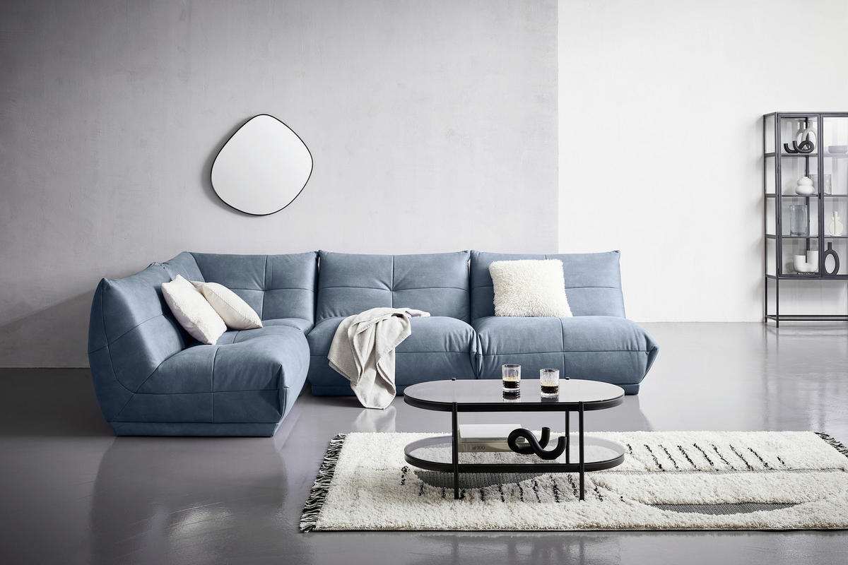 ECKSOFA in Lederlook Blaugrau  - Blaugrau, Trend, Textil (210/315cm) - Livetastic