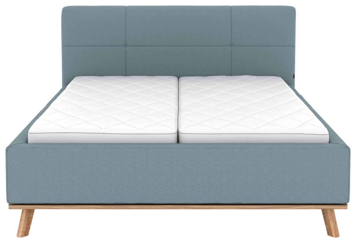 POLSTERBETT Matratze, Lattenrost, Bettkasten 160/200 cm  in Blau  - Blau/Eichefarben, Design, Holz/Textil (160/200cm) - Musterring