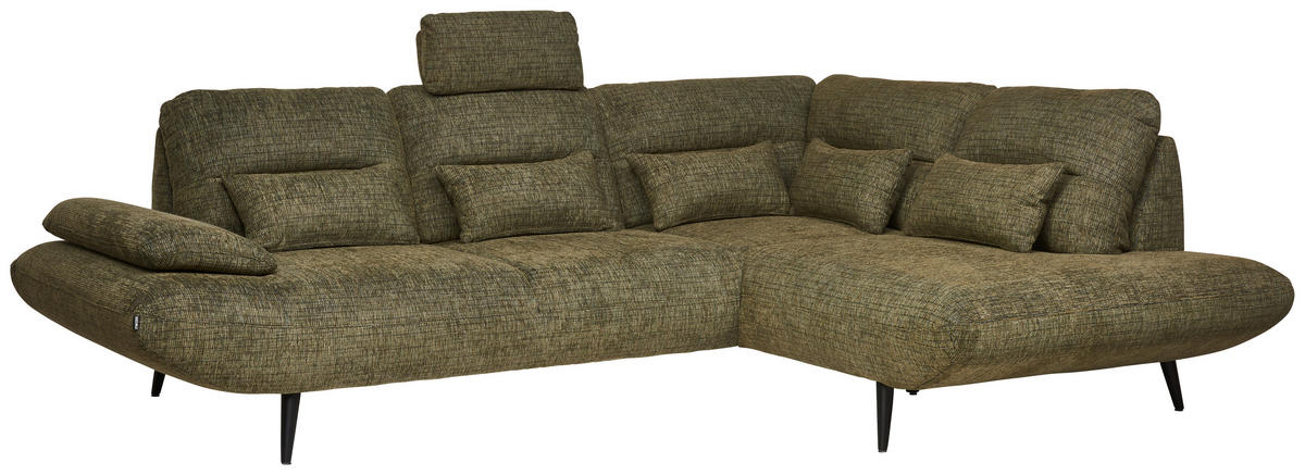 ECKSOFA  in Chenille Olivgrün  286/213 cm  - Schwarz/Olivgrün, Design, Textil/Metall (286/213cm) - Welnova