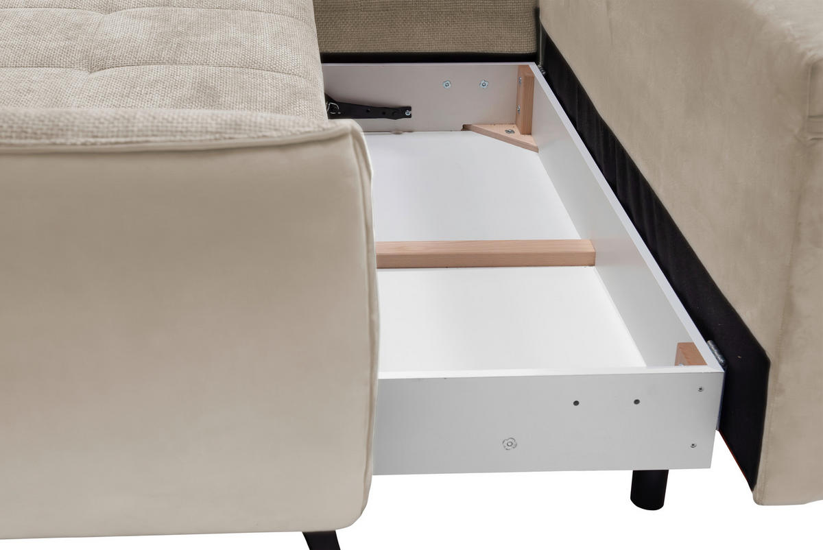 ECKSOFA in Struktur Beige, Hellbraun  - Hellbraun/Beige, Design, Textil/Metall (282/187cm) - Livetastic