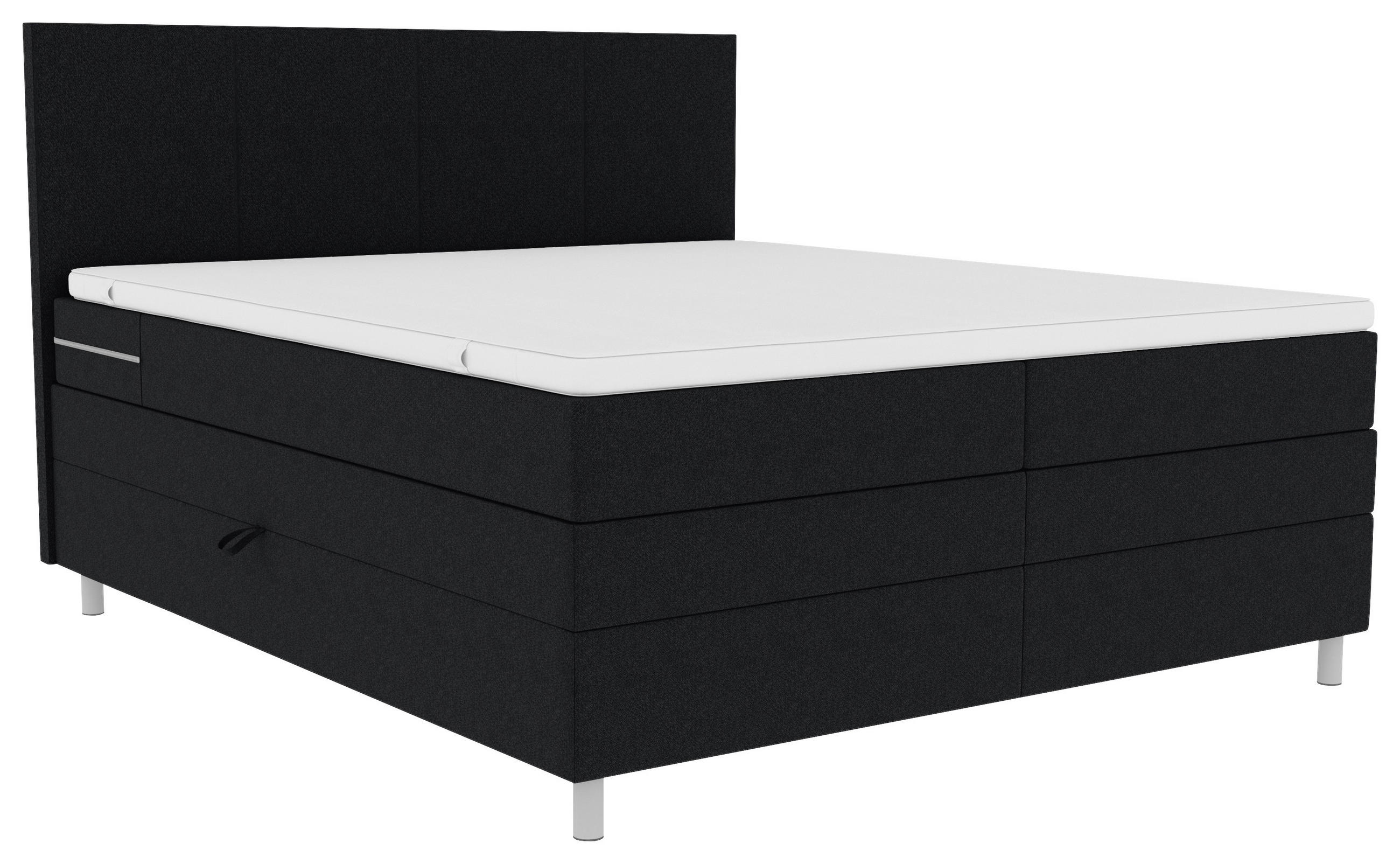 BOXSPRINGBETT 180/200 cm  in Schwarz  - Chromfarben/Schwarz, KONVENTIONELL, Kunststoff/Textil (180/200cm) - Boxxx