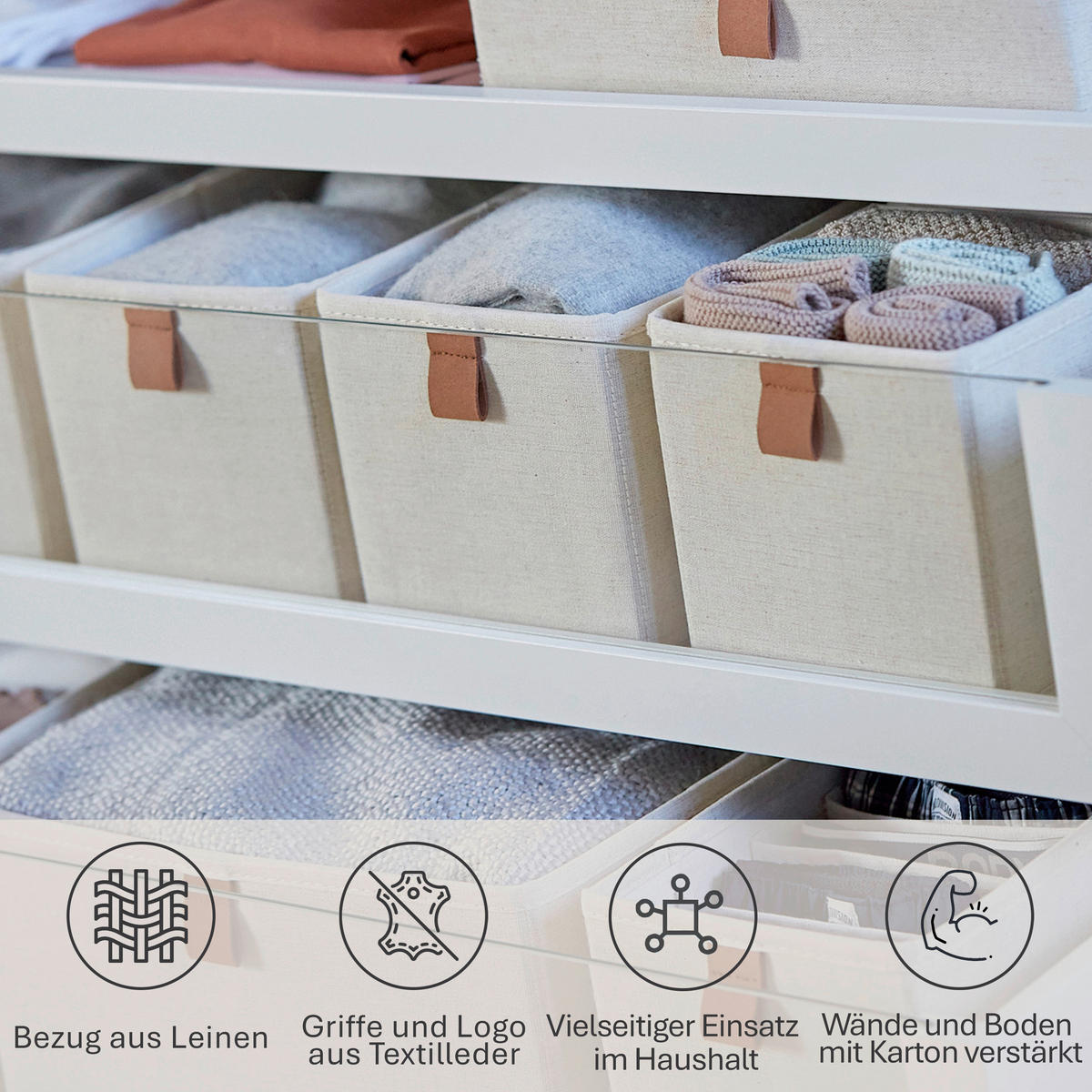 AUFBEWAHRUNGSBOXEN-SET Premium  - Beige, Basics, Karton/Textil (30/15/15cm) - Store It