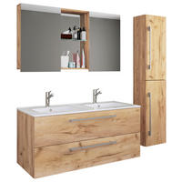 BADEZIMMER 4-teilig  in 145 cm  - Honigeiche/Alufarben, MODERN, Keramik/Holzwerkstoff (145cm) - MID.YOU