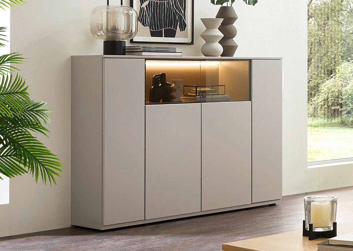 HIGHBOARD Grau  150/116/40 cm  - Schwarz/Grau, KONVENTIONELL, Glas/Holzwerkstoff (150/116/40cm) - Venda