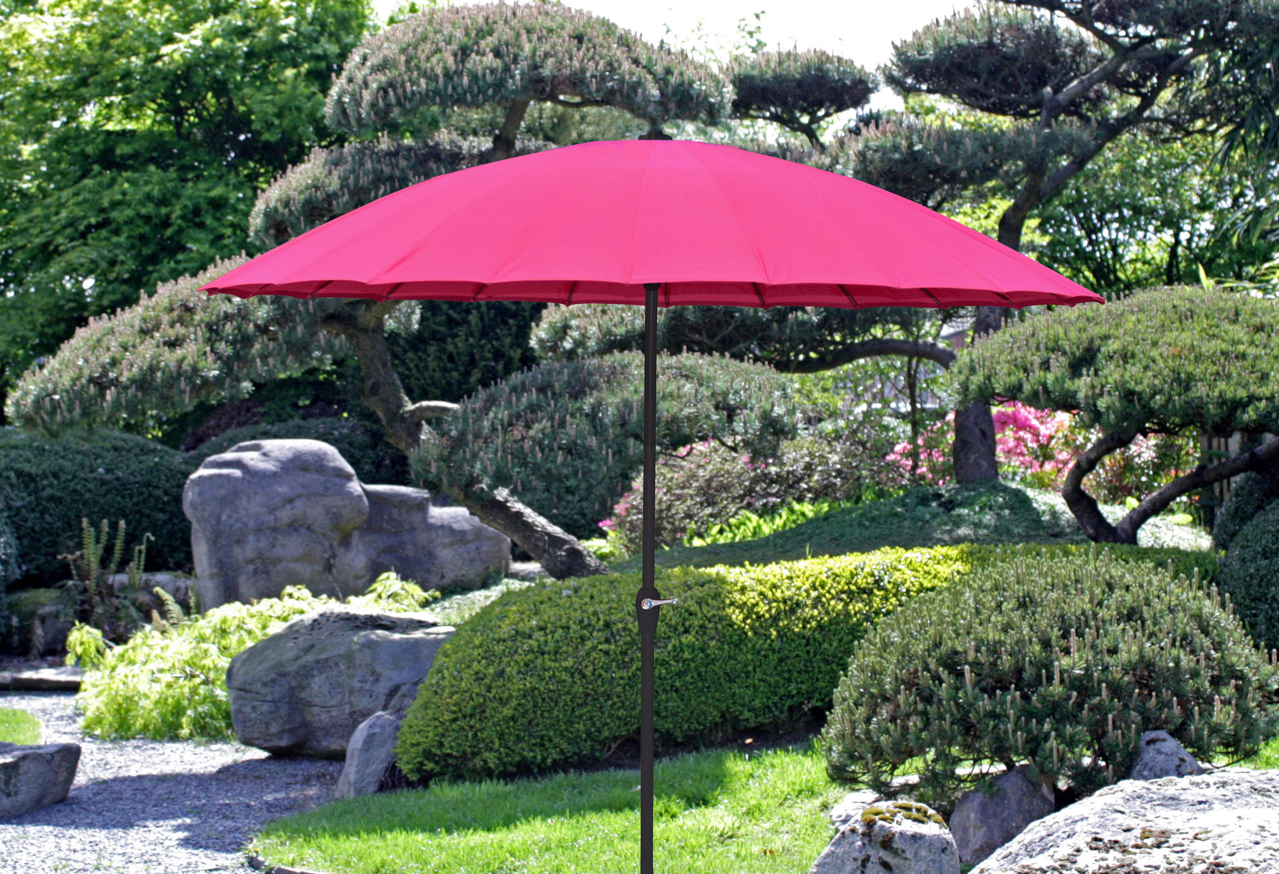 SONNENSCHIRM 260 cm Pink  - Pink/Schwarz, MODERN, Textil/Metall (255/250/255cm) - Gardenson