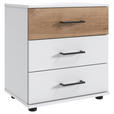 NACHTKÄSTCHEN 52/58/38 cm  in Weiß, Plankeneiche  - Plankeneiche/Schwarz, KONVENTIONELL, Holzwerkstoff/Kunststoff (52/58/38cm) - Carryhome
