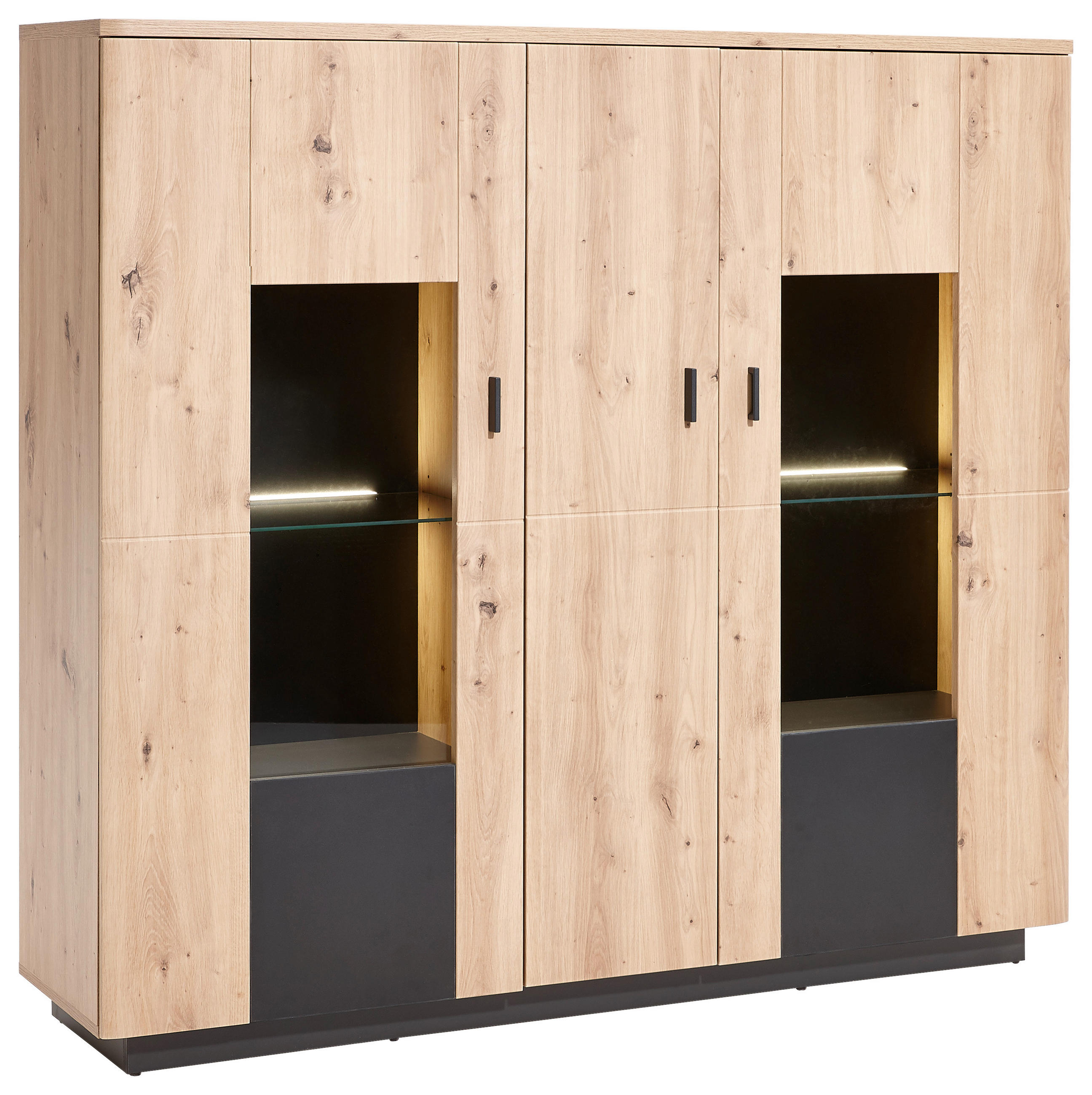 HIGHBOARD 150/137/37 cm  - Eichefarben/Anthrazit, Design, Glas/Holzwerkstoff (150/137/37cm) - Carryhome