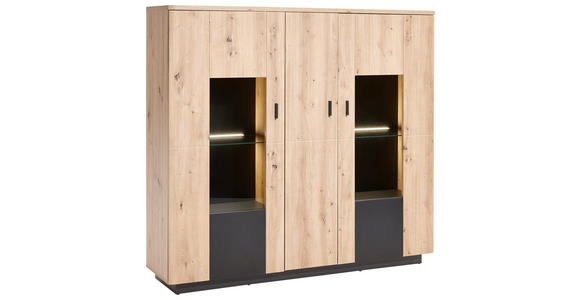 HIGHBOARD  in 150/137/37 cm  - Eichefarben/Anthrazit, Design, Glas/Holzwerkstoff (150/137/37cm) - Carryhome