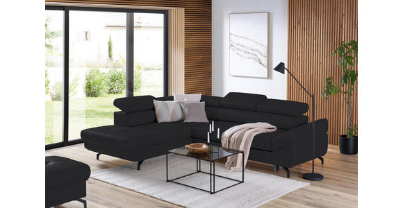 ECKSOFA in Echtleder Schwarz  - Schwarz, Design, Leder/Metall (220/270cm) - Novel