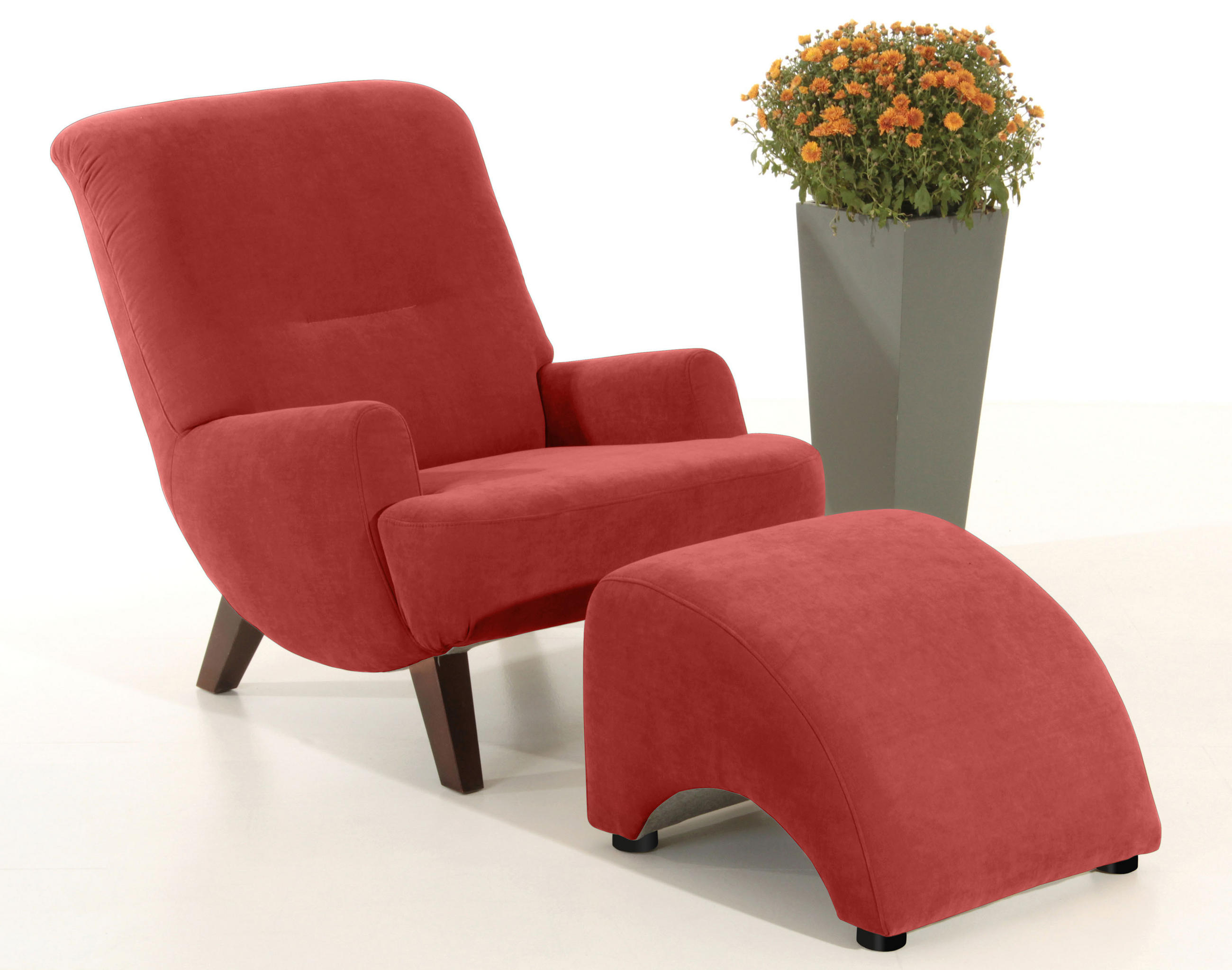 RELAXSESSEL Velours Rücken echt    - Nussbaumfarben/Terracotta, Design, Holz/Textil (71/101/80cm) - Max Winzer