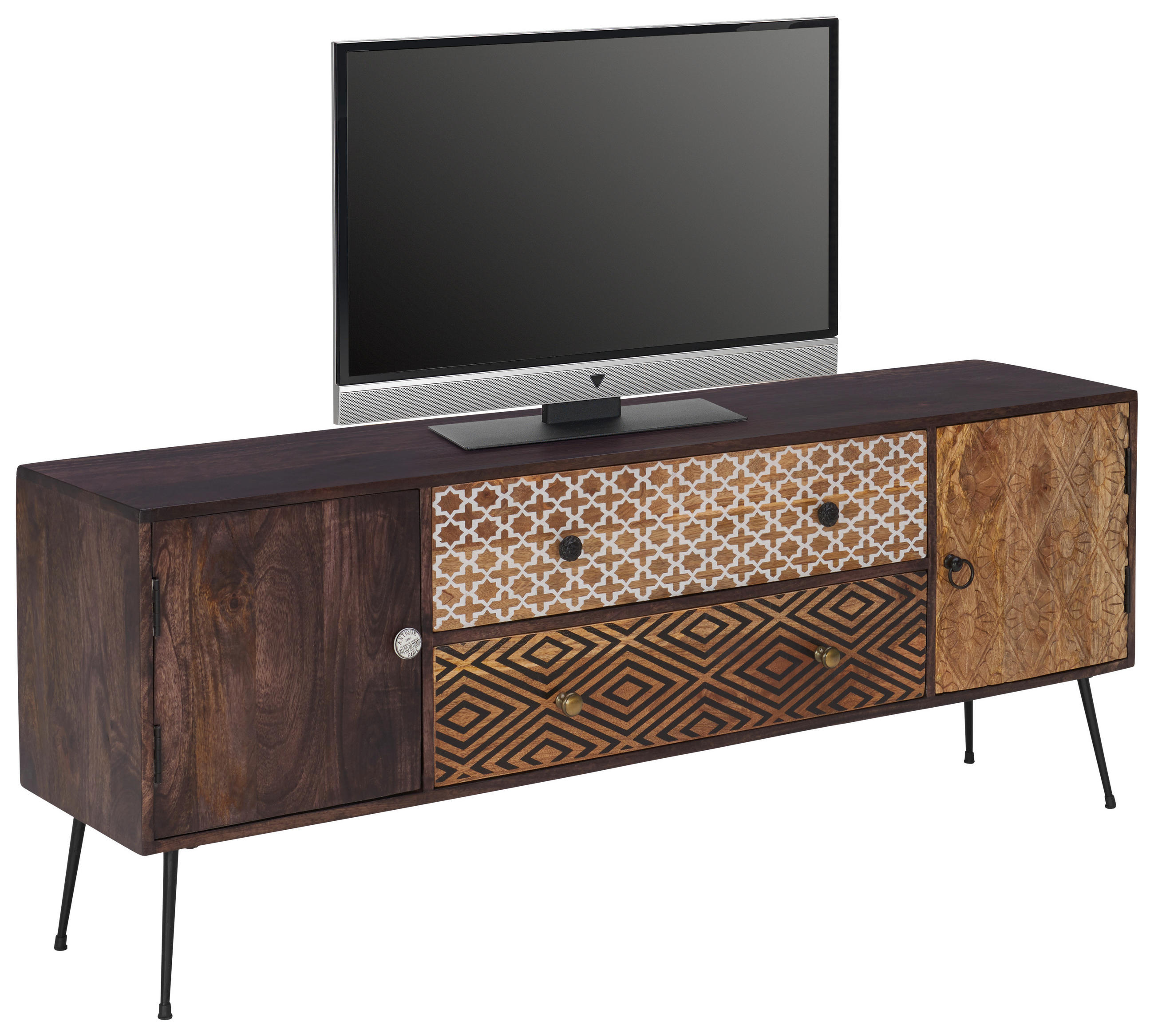 Landscape NÍZKÁ KOMODA, mangové dřevo, hnědá, vícebarevná, 157/60/35 cm