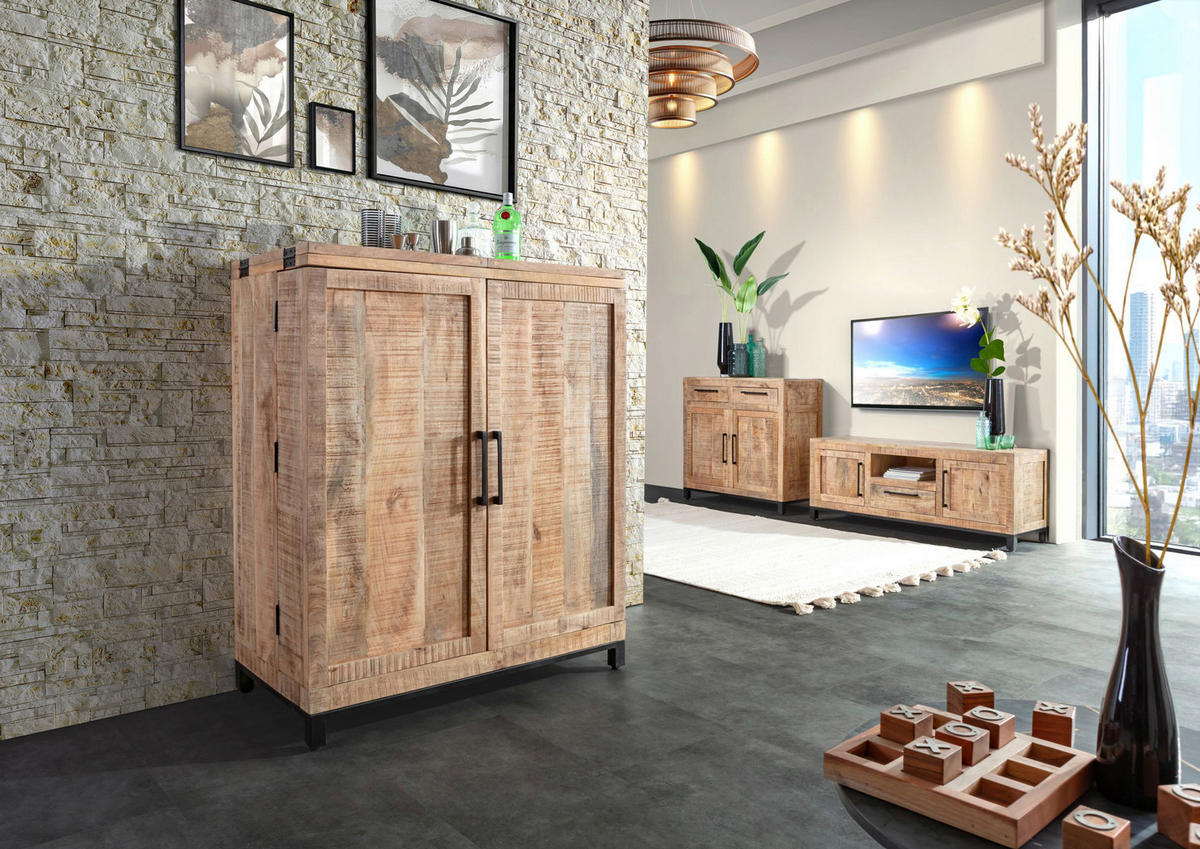 BAR Mangoholz massiv Naturfarben  - Schwarz/Naturfarben, Design, Holz/Metall (100-150/122/55cm) - Landscape
