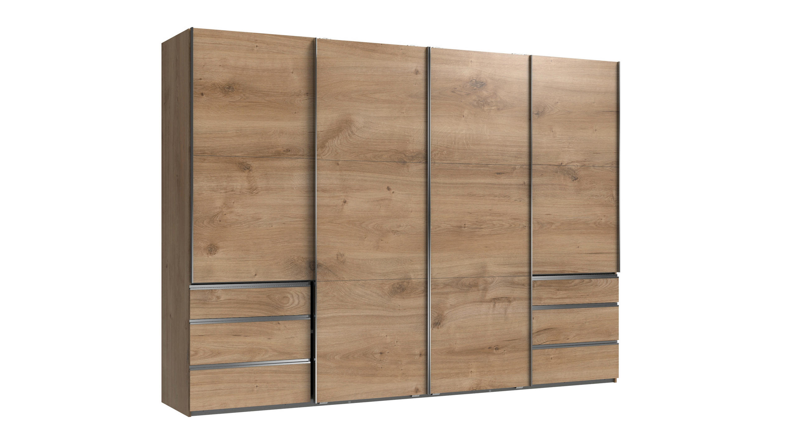 SCHWEBETÜRENSCHRANK 300/216/65 cm 4-türig Plankeneiche  - Chromfarben/Plankeneiche, MODERN, Holzwerkstoff (300/216/65cm) - MID.YOU