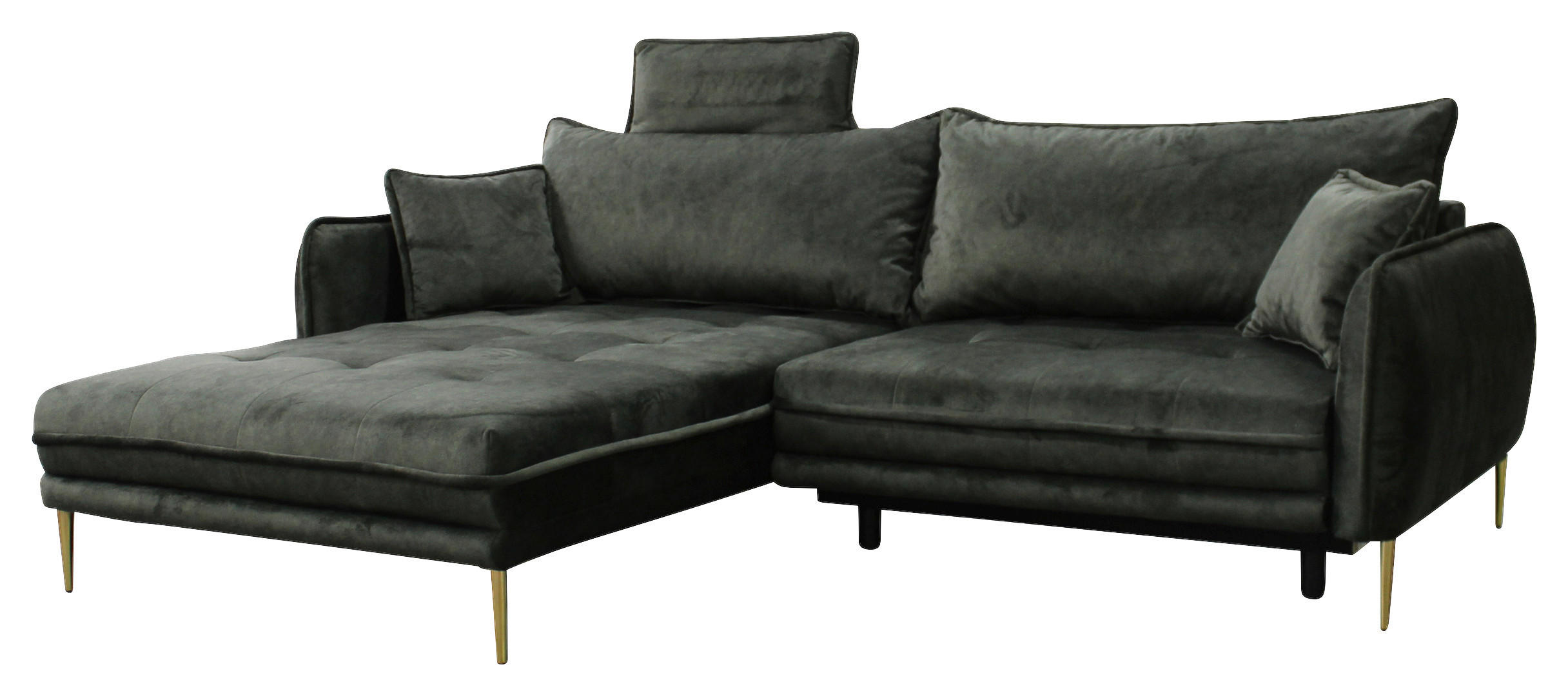 ECKSOFA Grün Velours  - Goldfarben/Grün, Design, Textil/Metall (196/264cm) - MID.YOU