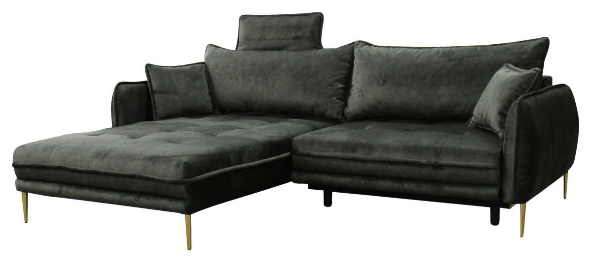 ECKSOFA Grün Velours  - Goldfarben/Grün, Design, Textil/Metall (196/264cm) - MID.YOU