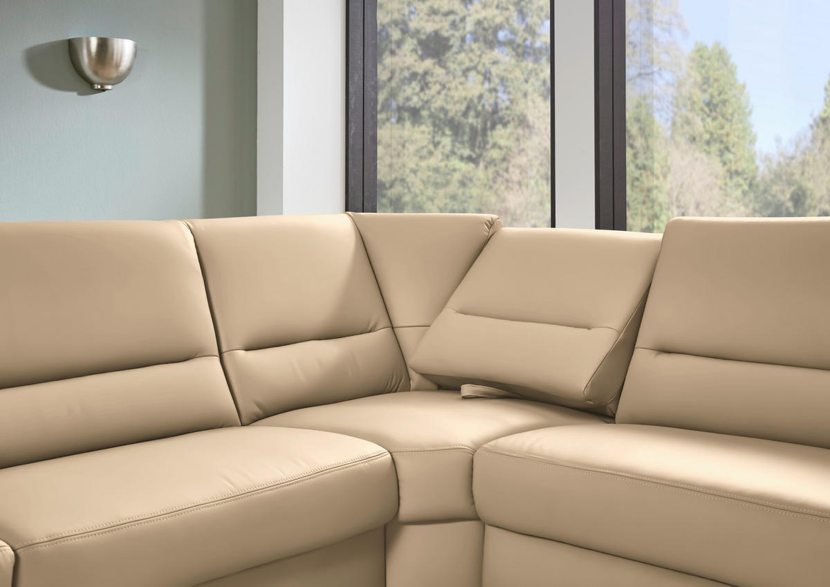 ECKSOFA  in Echtleder Beige  290/249 cm  - Beige/Schwarz, KONVENTIONELL, Leder/Metall (290/249cm) - Beldomo Premium