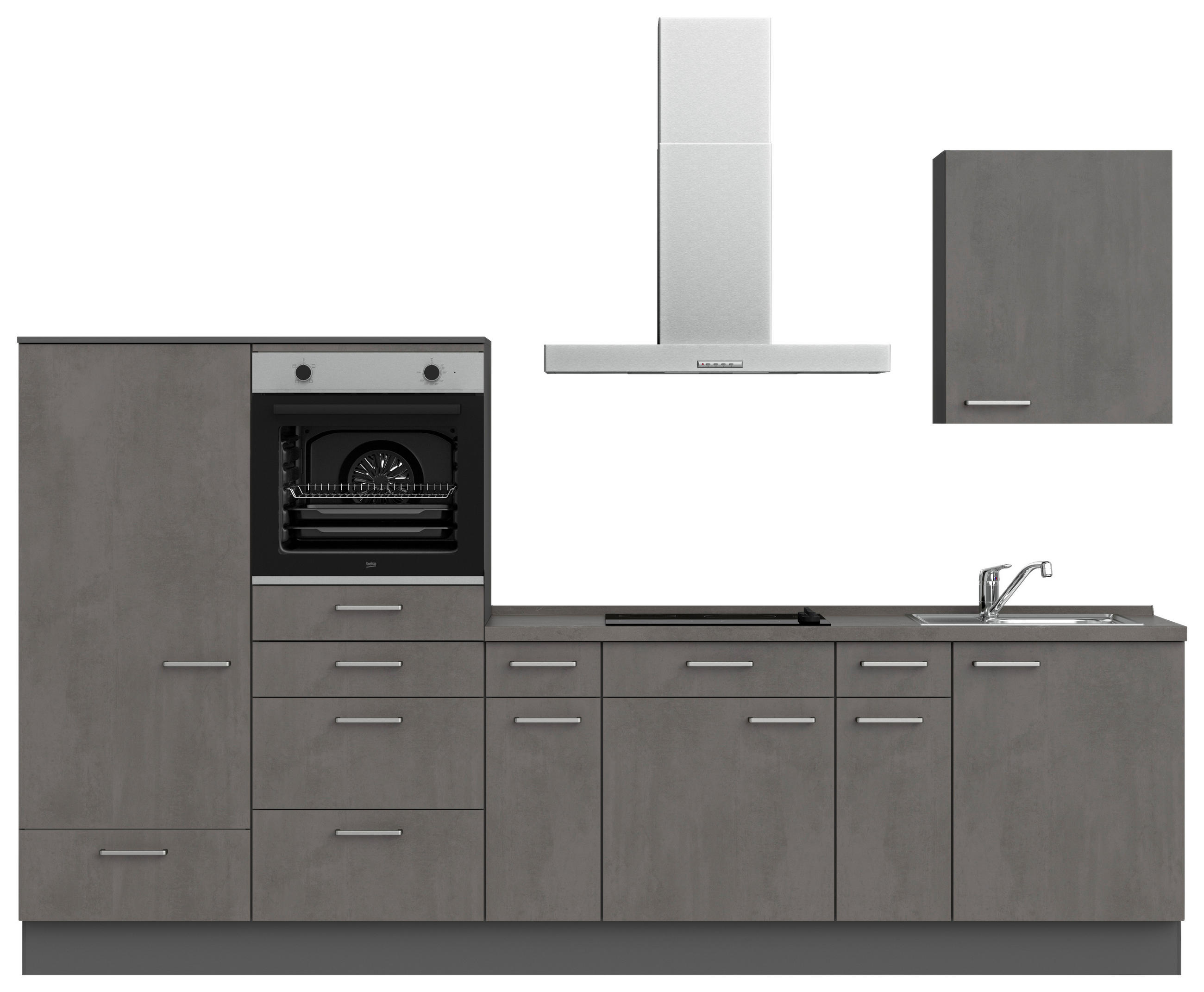 KÜCHENLEERBLOCK 300 cm   in Schieferfarben  - Schieferfarben/Edelstahlfarben, MODERN, Holzwerkstoff/Metall (300cm) - Nobilia