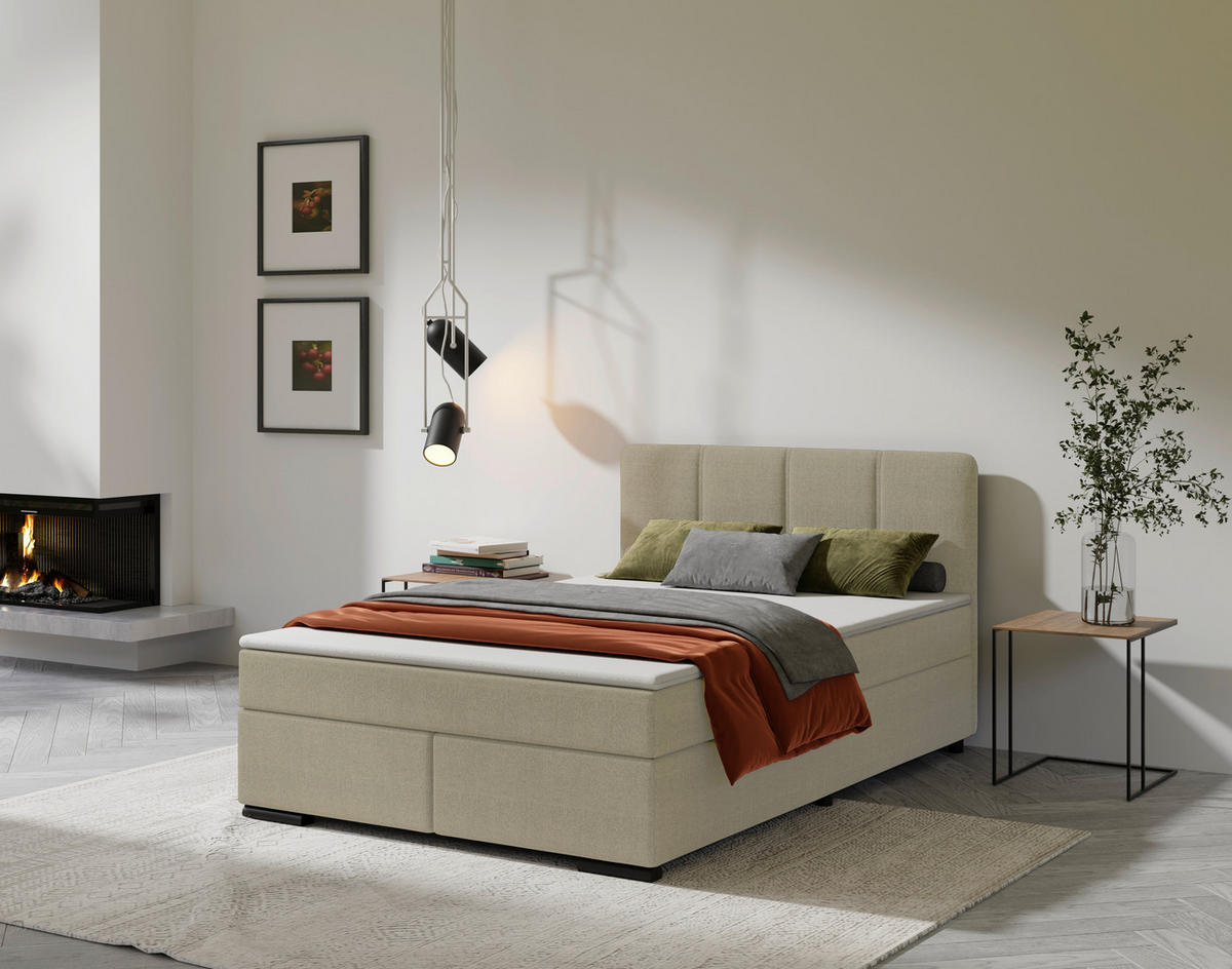 BOXSPRINGBETT 140/200 cm  in Beige  - Beige/Schwarz, MODERN, Karton/Holz (140/200cm) - MID.YOU