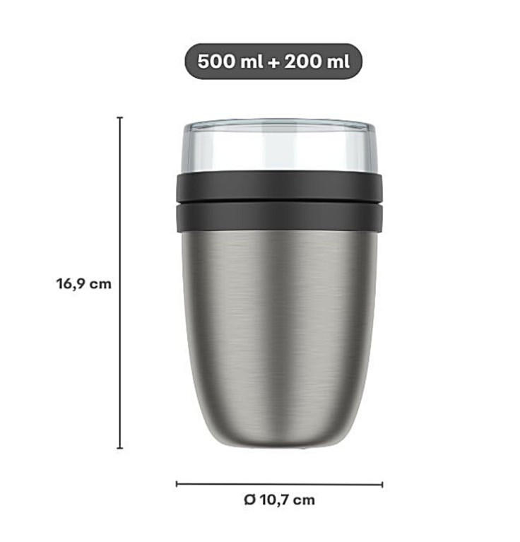 IZOLIRNA POSODICA  ELLIPSE   0,5 + 0,2 l       - barve nerjavečega jekla, Basics, kovina/umetna masa (500ml) - Mepal