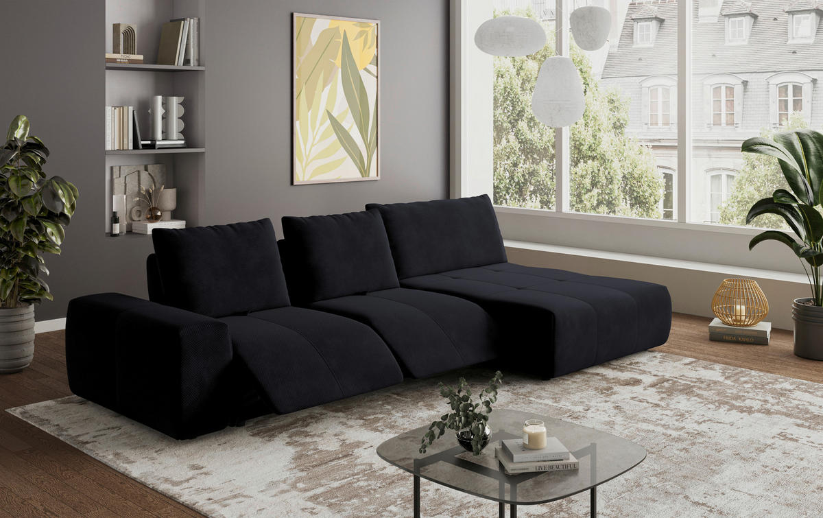 ECKSOFA in Velours Anthrazit  - Anthrazit/Schwarz, Design, Kunststoff/Textil (347/174cm) - Xora