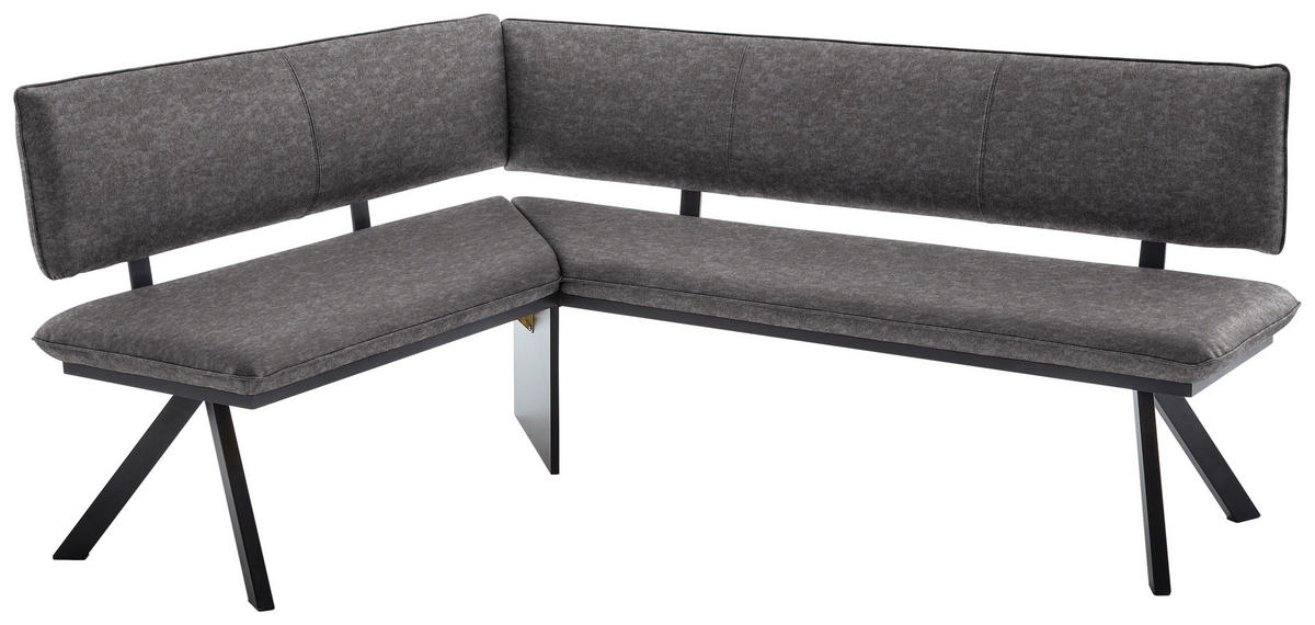 ECKBANK in Metall, Textil Grau, Schwarz  - Schwarz/Grau, Modern, Textil/Metall (165/205cm) - Cantus