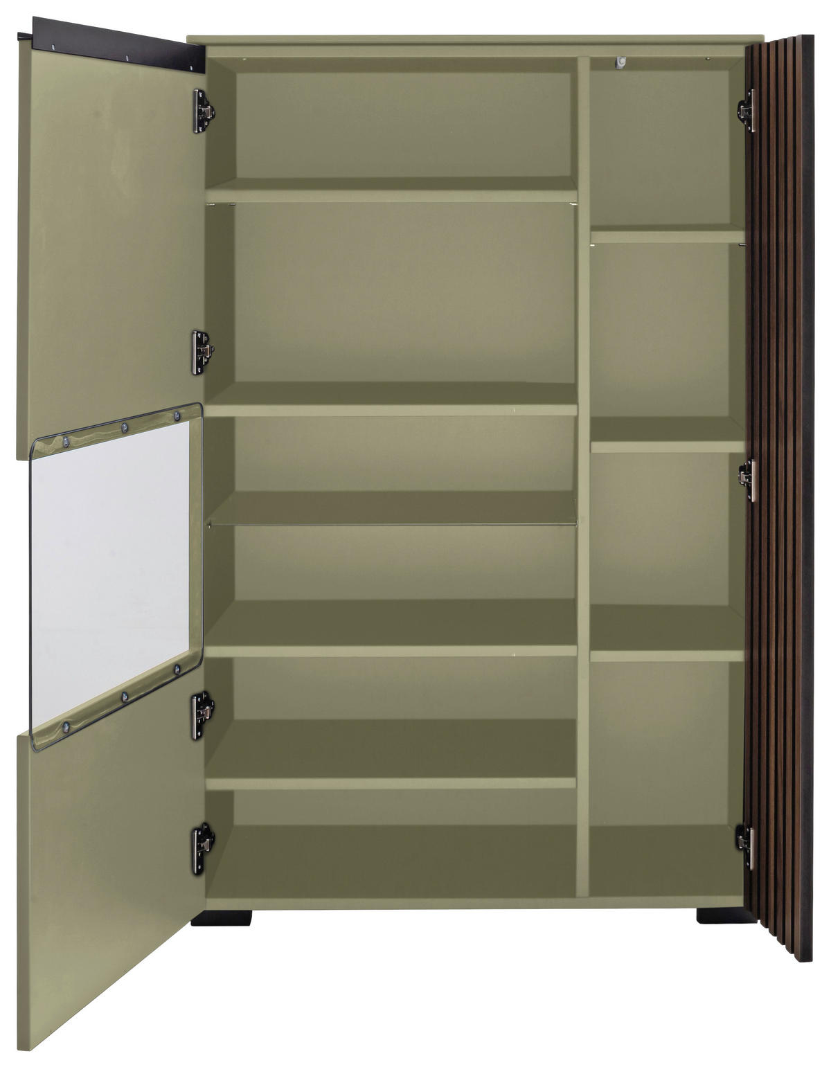 HIGHBOARD Nussbaumfarben, Schilfgrün  87/136/45 cm  - Schilfgrün/Anthrazit, Design, Glas/Holz (87/136/45cm) - Moderano