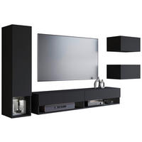 WOHNWAND Alba 4-teilig  in Schwarz  270/130/32,5 cm  - Schwarz, Basics, Holzwerkstoff (270/130/32,5cm) - P & B