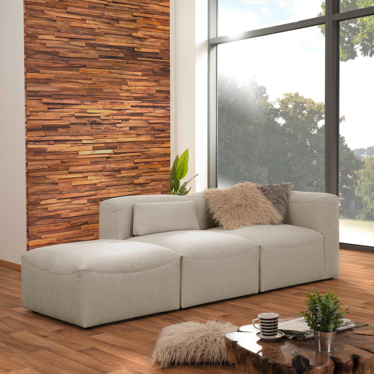 HOCKER in Textil Creme  - Creme, Design, Kunststoff/Textil (75/45/75cm) - Max Winzer