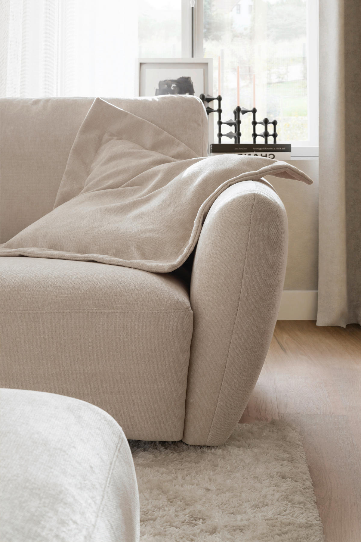 ECKSOFA  in Chenille Naturfarben  224/307 cm  - Schwarz/Naturfarben, KONVENTIONELL, Kunststoff/Textil (224/307cm) - Hom`in