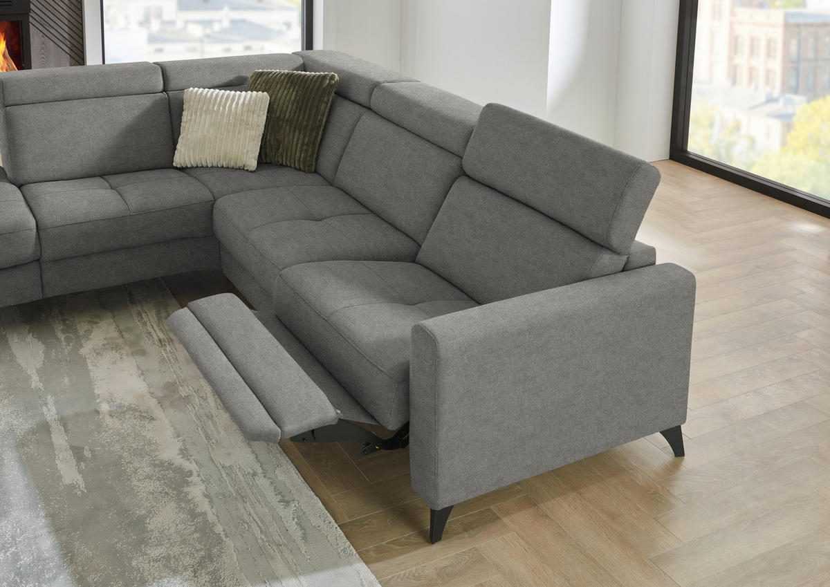 ECKSOFA Beldomo System in Flachgewebe Grau Kopfteilverstellung  214/276 cm  - Schwarz/Grau, KONVENTIONELL, Textil/Metall (214/276cm) - Beldomo System