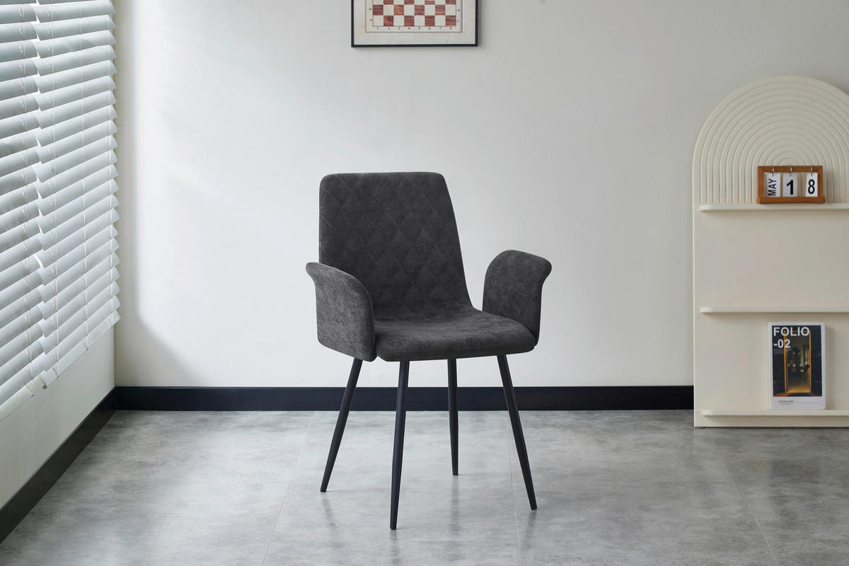 ARMLEHNSTUHL   Webstoff  - Dunkelgrau/Schwarz, Design, Textil/Metall (61/87/55cm) - Ti'me