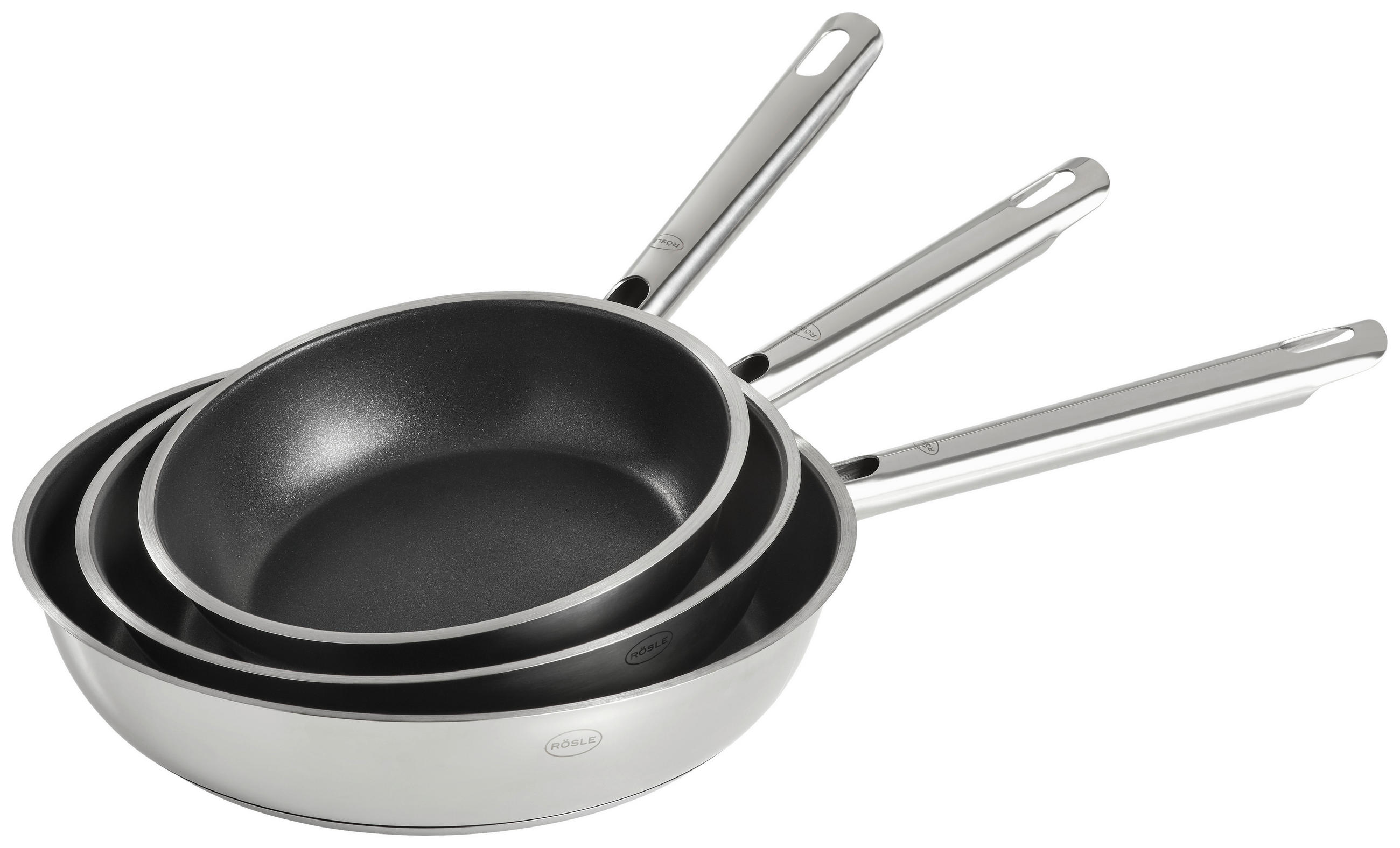 PFANNENSET ELEGANCE Edelstahl  - Edelstahlfarben/Schwarz, Design, Metall (20+24+28cm) - Rösle
