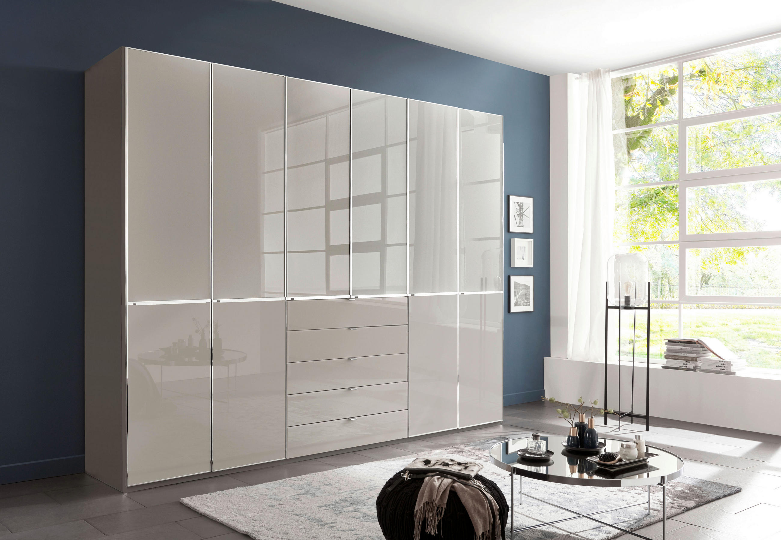 KLEIDERSCHRANK in Grau, Dunkelgrau  - Chromfarben/Dunkelgrau, Konventionell, Glas/Holzwerkstoff (300/236/58cm) - Novel
