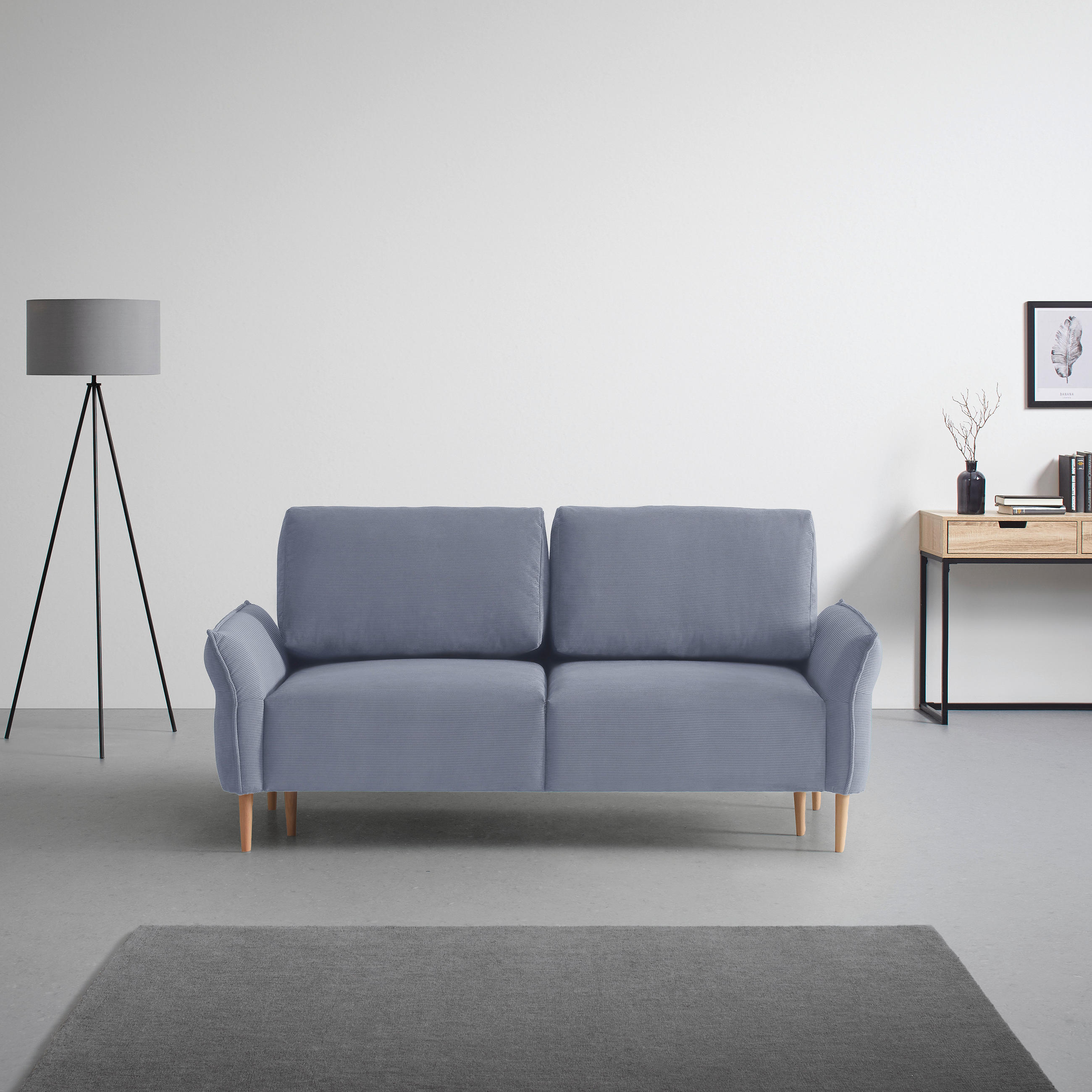 3-SITS SOFFA i manchester blågrå  - blågrå/naturfärgad, Modern, trä/textil (183/85/92cm) - MID.YOU