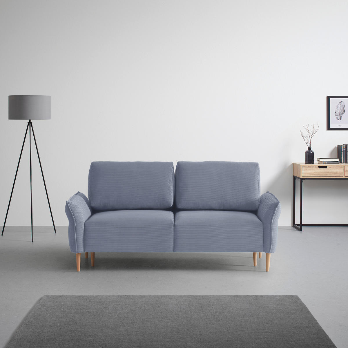 3-SITS SOFFA i manchester blågrå  - blågrå/naturfärgad, Modern, trä/textil (183/85/92cm) - MID.YOU