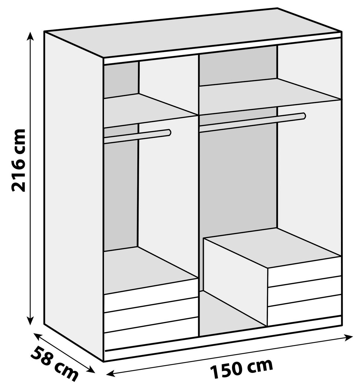 DREHTÜRENSCHRANK in Grau, Eichefarben  - Chromfarben/Eichefarben, Modern, Glas/Holzwerkstoff (150/216/58cm) - MID.YOU