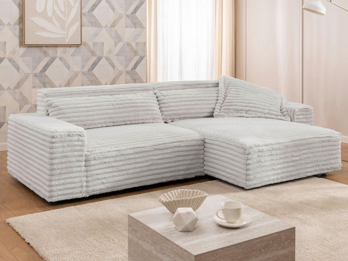 ECKSOFA Cord Hellgrau  - Hellgrau/Schwarz, Design, Kunststoff/Textil (251/142cm) - P & B
