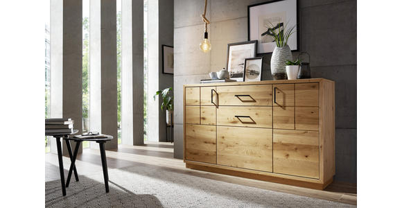 KOMMODE Wildeiche furniert, massiv Eichefarben - Eichefarben/Schwarz, KONVENTIONELL, Holz/Holzwerkstoff (140/88/40cm) - Linea Natura