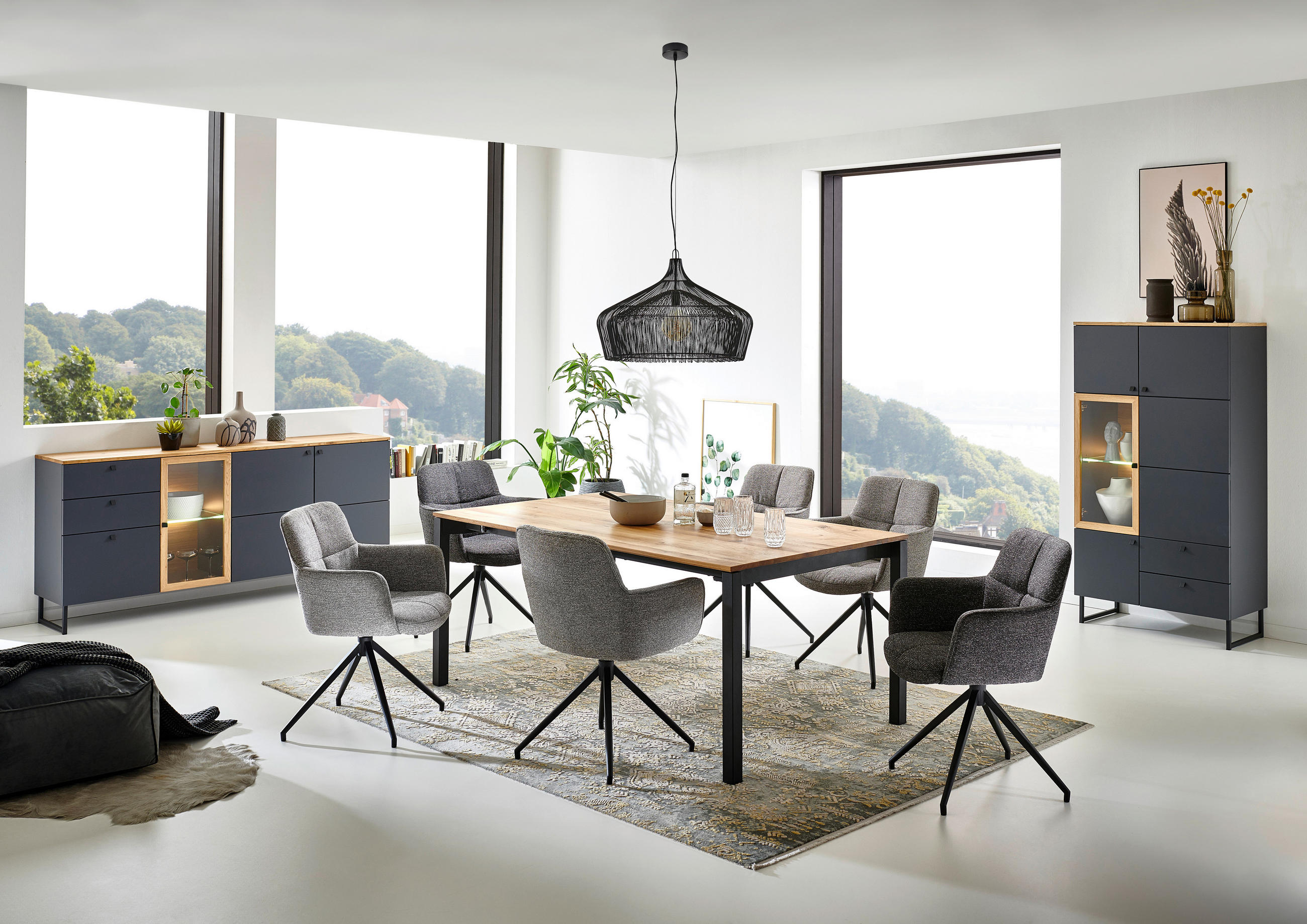 SIDEBOARD  in 183/87/42 cm  - Eichefarben/Schwarz, LIFESTYLE, Glas/Holz (183/87/42cm) - Valdera