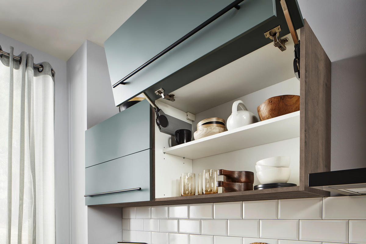 EINBAUKÜCHE 512  - Eichefarben/Thymiangrün, Basics, Holzwerkstoff/Metall - Venda