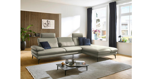 ECKSOFA in Echtleder Hellgrau 308/195 cm - Hellgrau/Schwarz, Design, Leder/Metall (308/195cm) - Dieter Knoll