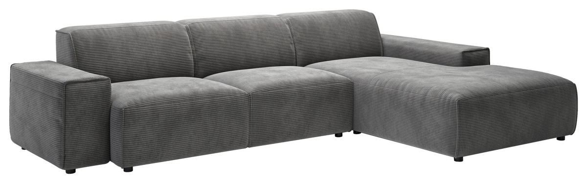 ECKSOFA in Cord Dunkelgrau  - Dunkelgrau/Schwarz, Design, Kunststoff/Textil (300/189cm) - Pure Home Lifestyle