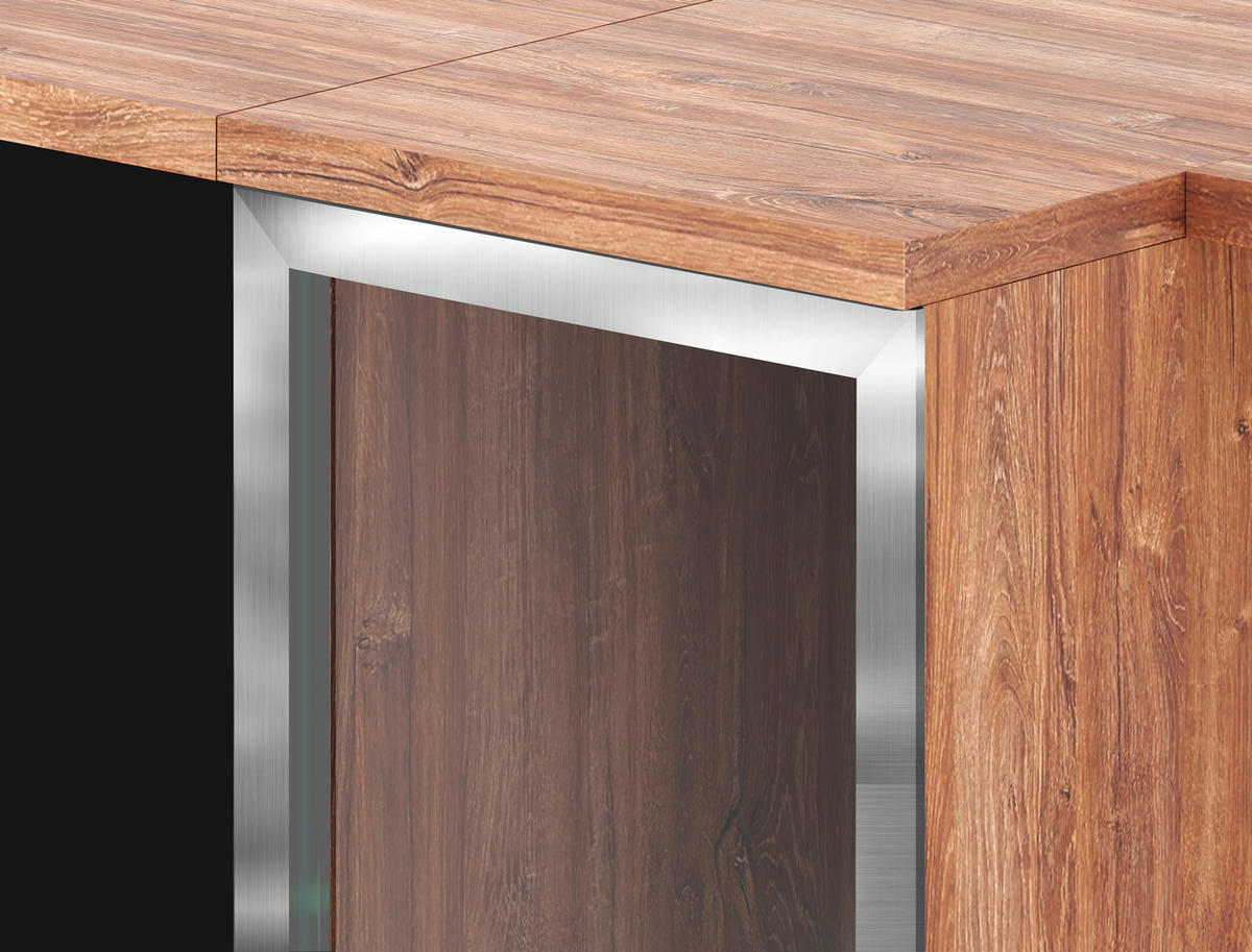 WOHNWAND 4-teilig  in Eichefarben, Schwarz  255/130/40 cm  - Eichefarben/Schwarz, Design, Glas/Holzwerkstoff (255/130/40cm) - MID.YOU
