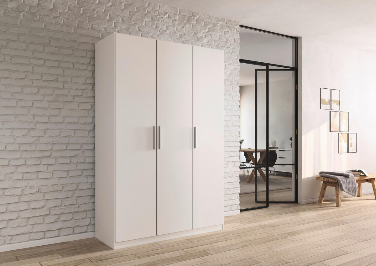 DREHTÜRENSCHRANK 135/210/54 cm,  in Weiß, 3-türig  - Alufarben/Weiß, KONVENTIONELL, Holzwerkstoff/Kunststoff (135/210/54cm) - home24
