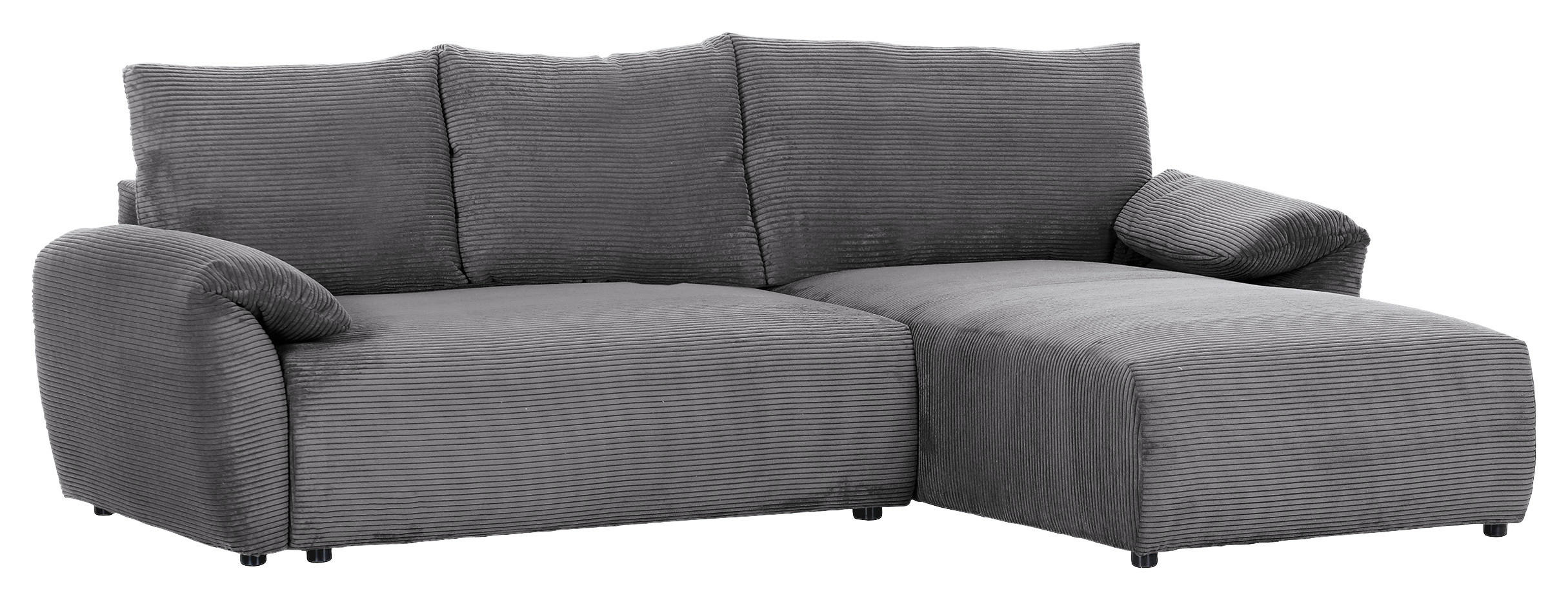 ECKSOFA in Cord Dunkelgrau  - Dunkelgrau/Schwarz, Konventionell, Kunststoff/Textil (266/180cm) - MID.YOU